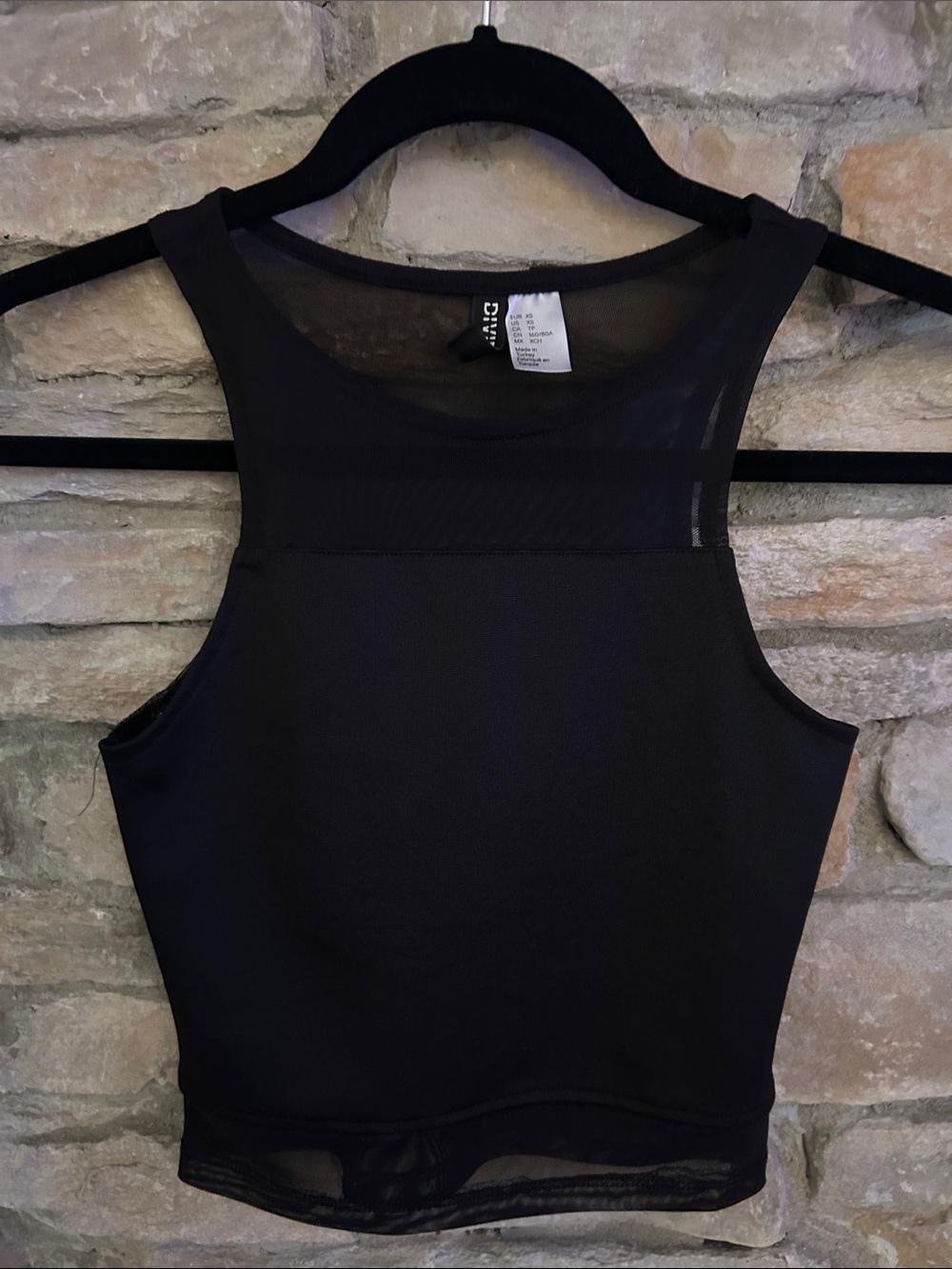 Divided Black Mesh Trim Cropped Tank. Size XS